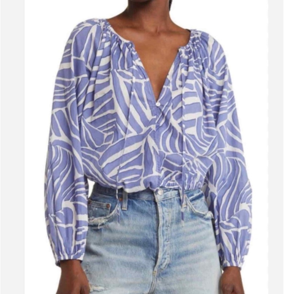Rails Katie Island Waves Periwinkle Cropped Blouse